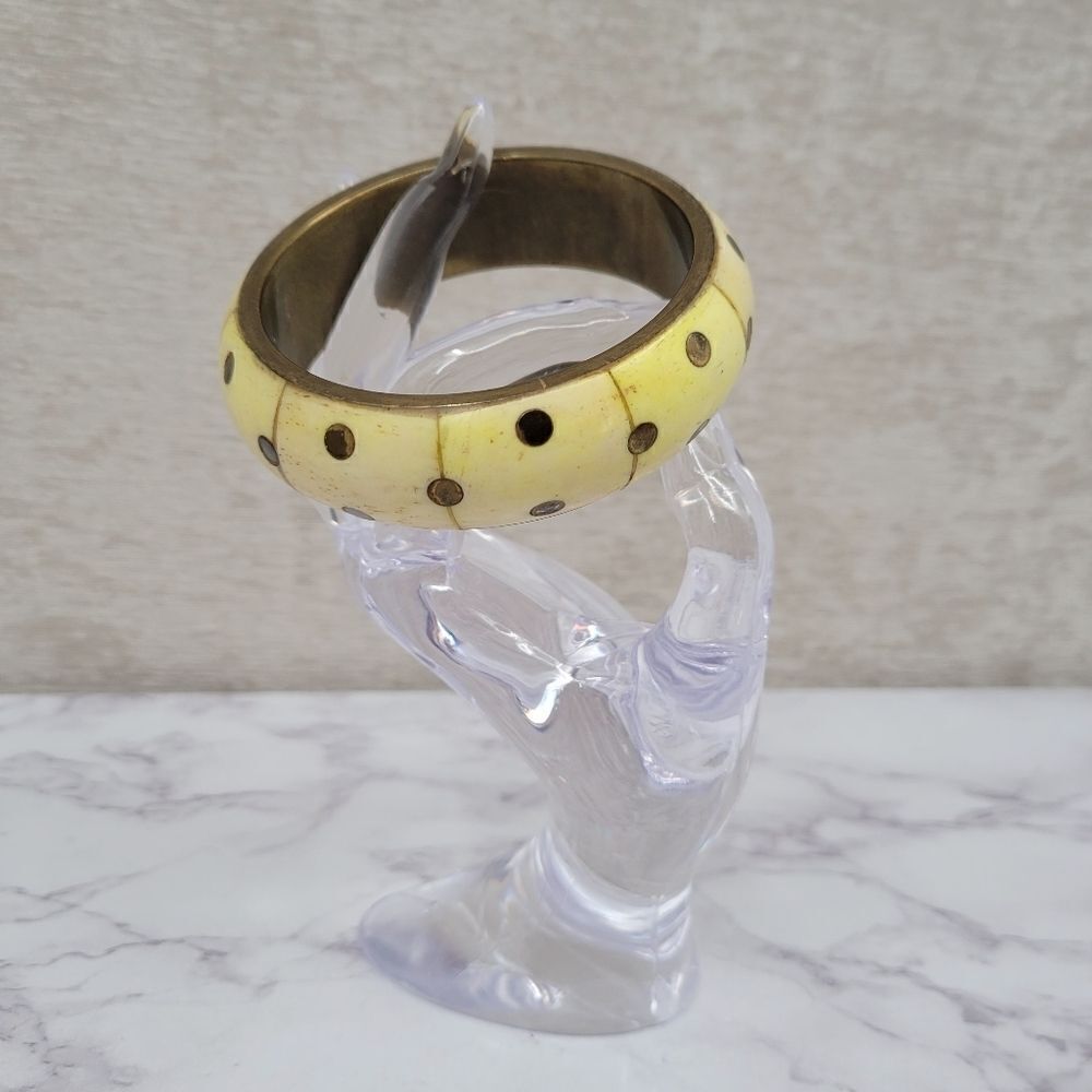 Brass & Bone? Bangle Bracelet Antique or Vintage Polka-dot Unique India?